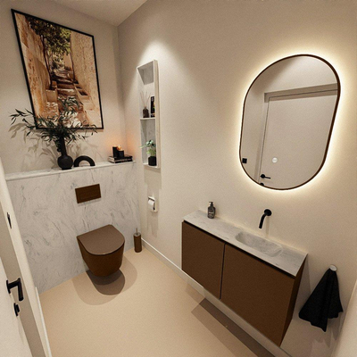 MONDIAZ TURE-DLUX 80cm toiletmeubel Rust. EDEN wastafel Opalo positie rechts. Zonder kraangat.