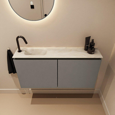 MONDIAZ TURE-DLUX Meuble toilette - 100cm - Smoke - EDEN - vasque Ostra - position gauche - 1 trou de robinet