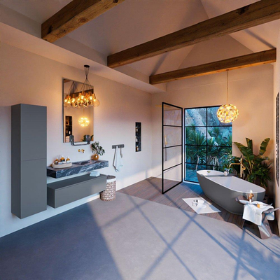 Mondiaz ALAN-DLUX Ensemble de meuble - 110cm - meuble Plata mat - 1 tiroir - Lavabo Cloud Lava suspendu - vasque Droite - 0 trous de robinet