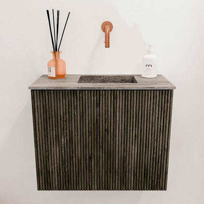 Mondiaz JOYA-DLUX 50cm toiletmeubel - kleur Shadow - Wastafel FAYE positie Rechts Zonder kraangat kleur Oza.