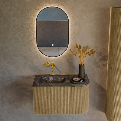 Mondiaz KURVE-DLUX Badkamermeubelset - 75x46x40cm - 1 lade - 1 deur - wastafel solid surface - links - zonder kraangat - Dusk