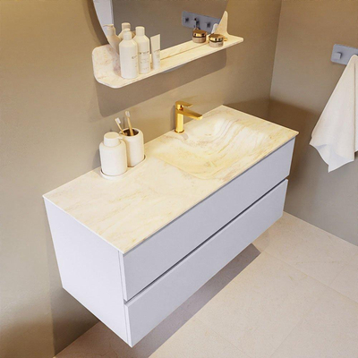 Mondiaz VICA-DLUX ensemble de meuble de salle de bain - 110cm - meuble sous-vasque cale - 2 tiroirs - lavabo encastré cloud droite - 1 trou de robinet - version haute de 60cm - ostra