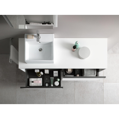 Duravit Ketho 2 meuble sous-lavabo avec plan console avec 2 tiroirs pour vasque à gauche 160x55x45.9cm avec poignées anthracite blanc brillant