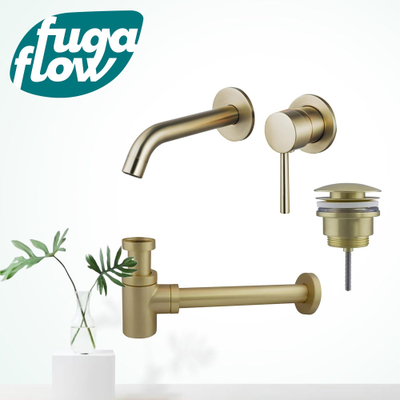 FugaFlow Eccelente Sobrado Badkamer Slim Wastafelkraanset - inbouw wastafelkraan - klikwaste plug - verlaagde design sifon - PVD Geborsteld Messing
