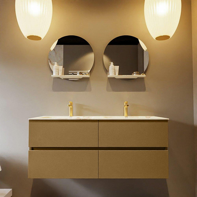 Mondiaz VICA-DLUX ensemble de meuble de salle de bain - 120cm - meuble sous-vasque oro - 4 tiroirs - lavabo encastré cloud double - 2 trous de robinet - version haute de 60cm - frape