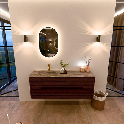 Mondiaz CIRO-DLUX Meuble de salle de bains - 140x45x50cm - Plan-vasque Solid Surface Oza - 1 lavabo à gauche - 1 trou de robinet - 4 tiroirs - Ruby