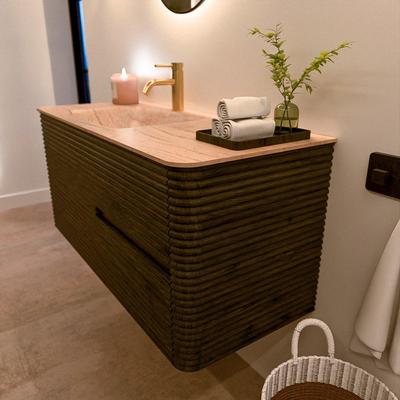 Mondiaz CIRO-DLUX Badkamermeubelset - 110x45x50cm - Solid surface wastafel Saba - 1 wasbak Links - 1 kraangat - 2 lades - Shadow