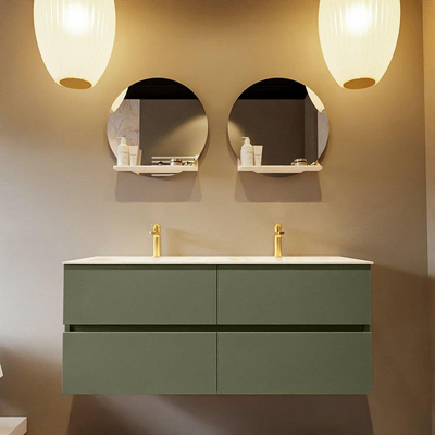 Mondiaz VICA-DLUX ensemble de meuble de salle de bain - 120cm - meuble sous-vasque armée - 4 tiroirs - lavabo encastré nuage double - 2 trous de robinet - version haute de 60cm - ostra