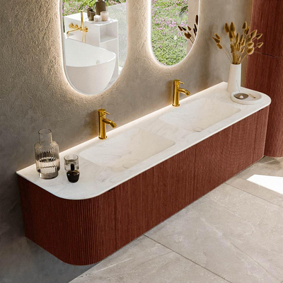 Mondiaz KURVE-DLUX Badkamermeubelset - 180x46x40cm - 2 lade - 2 deuren - wastafel solid surface - dubbel - 2 kraangaten - Ruby