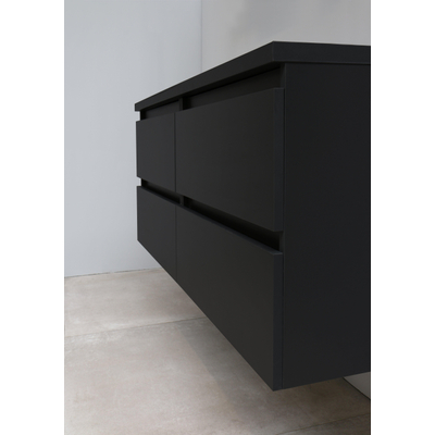 Basic Bella Meuble avec lavabo acrylique avec 2 trous de robinet 120x55x46cm Flat Pack Noir mat