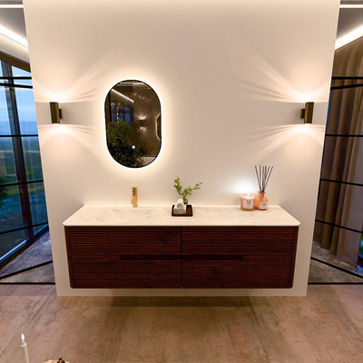 Mondiaz CIRO-DLUX Badkamermeubelset - 170x45x50cm - Solid surface wastafel Opalo - 1 wasbak Links - 1 kraangat - 4 lades - Ruby