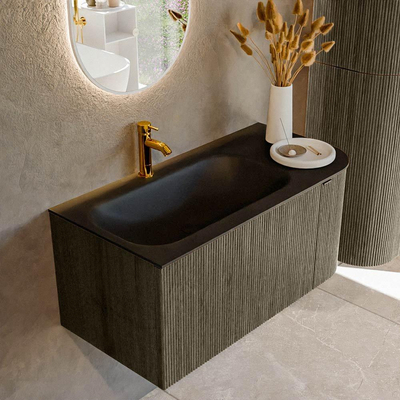 Mondiaz KURVE Ensemble de meuble de salle de bains - 95x46x40cm - 1 tiroir - 1 porte - lavabo solid surface - gauche - 1 trou de robinet - Shadow