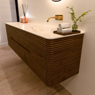 Mondiaz CIRO-DLUX Badkamermeubelset - 170x45x50cm - Solid surface wastafel Ostra - 1 wasbak Rechts - zonder kraangaten - 4 lades - Dusk