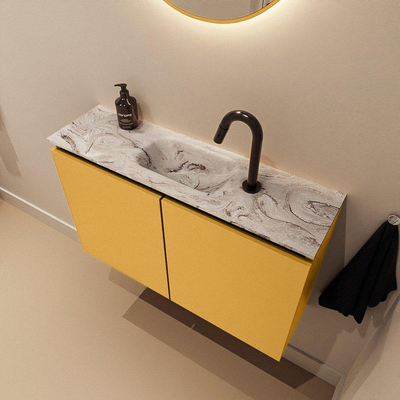 MONDIAZ TURE-DLUX meuble WC 80 cm Ocher. EDEN lavabo Glace position centrale. Avec 1 trou de robinet.