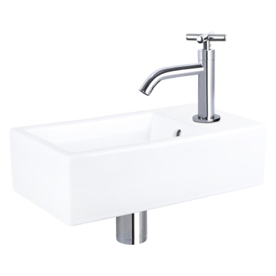 Differnz Force fonteinset – 40x22x11.5 cm – keramiek wit – gebogen chromen kraan met kruisgreep