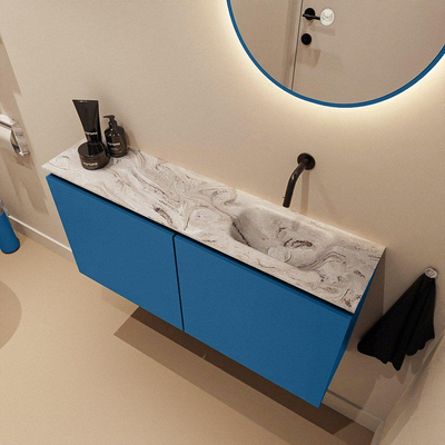 MONDIAZ TURE-DLUX 100cm toiletmeubel Jeans. EDEN wastafel Glace positie rechts. Zonder kraangat.