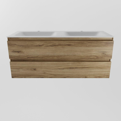 Mondiaz Aivy ensemble de meuble de salle de bains - 120x45x50cm - 2 trous de robinet - 2 vasques talc Solid surface - Gauche et droite - 2 tiroirs - Sans miroir - Mélamine Chai