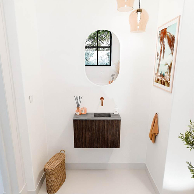 Mondiaz JOYA-DLUX 60cm meuble de toilette - couleur Walnut - Vasque FAYE position Droite Sans trou de robinet couleur Sombra.