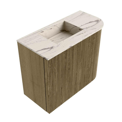 Mondiaz JOYA-DLUX Meuble de toilette 51,6cm - arrondi droit couleur Dusk - Vasque FAYE position Gauche 1 trou de robinet couleur Nata