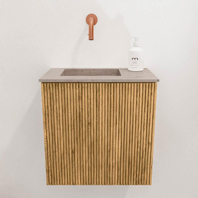 Mondiaz JOYA-DLUX 40cm toiletmeubel - kleur Oak - Wastafel FAYE positie Links Zonder kraangat kleur Saba.