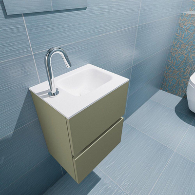 MONDIAZ ADA Meuble WC - 40x30x50cm - 1 trou de robinet - 2 tiroirs - army mat - vasque à droite - Solid surface - Blanc