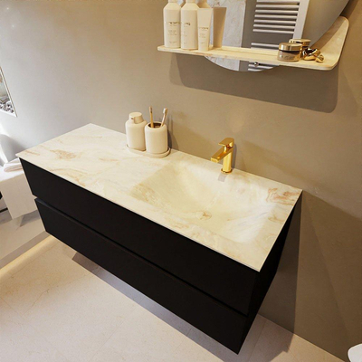 MONDIAZ VICA-DLUX Ensemble meuble de salle de bains - 120cm - meuble bas urban - 2 tiroirs - lavabo encastré cloud à droite - 1 trou de robinet - version haute 60cm - frappe