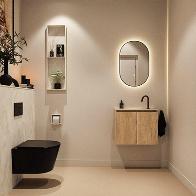 MONDIAZ TURE-DLUX Meuble toilette - 60cm - Washed Oak - EDEN - vasque Ostra - position centrale - 1 trou de robinet