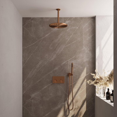 Brauer Copper Edition Douche pluie encastrable - thermostatique - boutons poussoirs - SET 54 - pommeau 30cm - bras plafond - douchette stick - flexible - coude mural - Cuivre brossé PVD