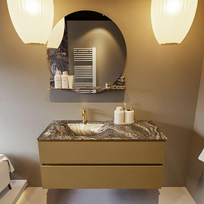 Mondiaz VICA-DLUX Ensemble de meuble de salle de bain - 110cm - meuble sous-vasque oro - 2 tiroirs - lavabo encastré cloud gauche - 1 trou de robinet - version haute de 60cm - lave