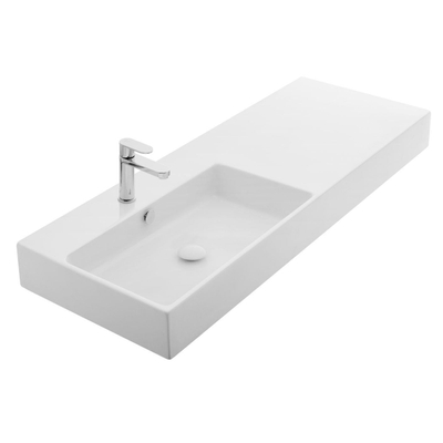 Thebalux Lavabo quadro 120cm céramique 1x cuve à gauche 1x trou de robinet blanc