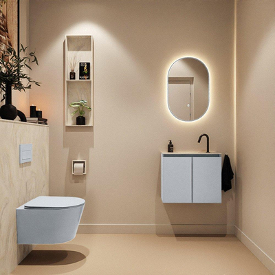 MONDIAZ TURE-DLUX 60cm toiletmeubel Clay. EDEN wastafel Ostra positie midden. Met 1 kraangat.