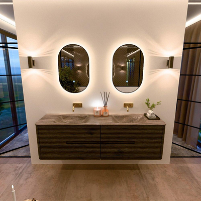 Mondiaz CIRO-DLUX Badkamermeubelset - 170x45x50cm - Solid surface wastafel Oza - 2 wasbak Dubbel - zonder kraangaten - 4 lades - Shadow