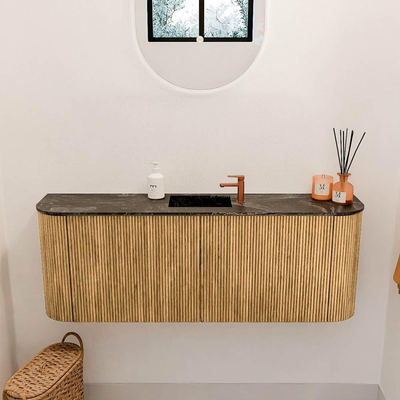 Mondiaz JOYA-DLUX 113.2cm toiletmeubel - ronding links en rechts kleur Oak - Wastafel FAYE positie Midden 1 kraangat kleur Lava.