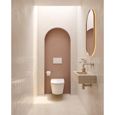 QeramiQ Luma Douche WC Set - Geberit UP320 inbouwreservoir - met Burda frame - fohn - ladydouche - mat witte metalen bedieningsplaat - rechthoekige knoppen - glans wit
