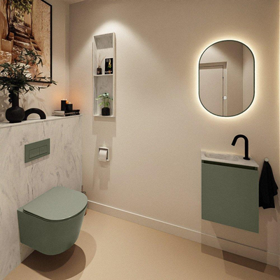 MONDIAZ TURE-DLUX Meuble de toilettes 40 cm Army. Lavabo EDEN Opalo position gauche. Avec 1 trou de robinet.