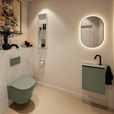 MONDIAZ TURE-DLUX Meuble toilette - 40cm - Army - EDEN - vasque Opalo - position gauche - 1 trou de robinet