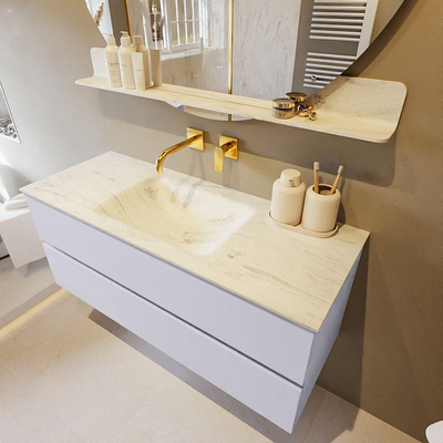 MONDIAZ VICA-DLUX Ensemble meuble de salle de bains - 120cm - meuble bas cale - 2 tiroirs - vasque encastrée cloud centrale - sans trous de robinet - version haute 60cm - opalo