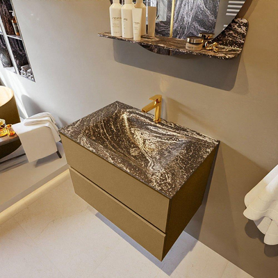 Mondiaz VICA-DLUX Ensemble de meuble de salle de bain - 70cm - meuble sous-vasque oro - 2 tiroirs - lavabo encastrée cloud milieu - 1 trou de robinet - version haute de 60cm - lave