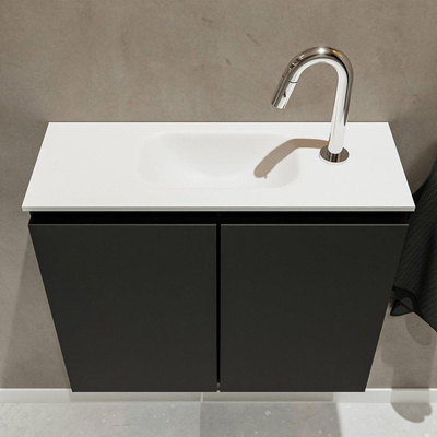 MONDIAZ TURE Fonteinset - 60x23x50cm - 1 kraangat - 2 deuren - urban mat - Wasbak midden - Solid Surface Wit