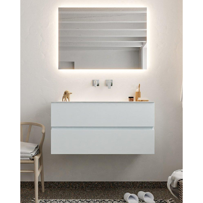 Mondiaz VICA ensemble de meuble de salle de bain - 100cm - meuble sous-vasque argile - 2 tiroirs - lavabo lune milieu - sans trou de robinet - miroir LED - version XL 60cm haut