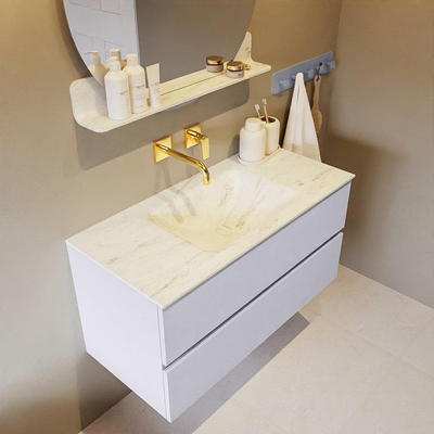 Mondiaz VICA-DLUX ensemble de meuble de salle de bain - 100cm - meuble sous-vasque cale - 2 tiroirs - lavabo encastré cloud milieu - sans trous de robinet - version haute de 60cm - opalo