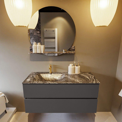 Mondiaz VICA-DLUX ensemble de meuble de salle de bain - 110cm - meuble sous-vasque gris foncé - 2 tiroirs - lavabo encastré cloud gauche - 1 trou de robinet - version haute de 60cm - lave