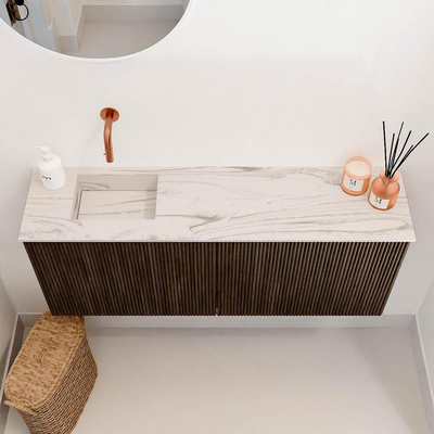 Mondiaz JOYA-DLUX 100cm toiletmeubel - kleur Walnut - Wastafel FAYE positie Links Zonder kraangat kleur Nata.
