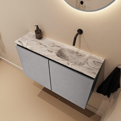 MONDIAZ TURE-DLUX Meuble WC 80 cm Plata. Lavabo EDEN Glace position droite. Sans trou de robinet.