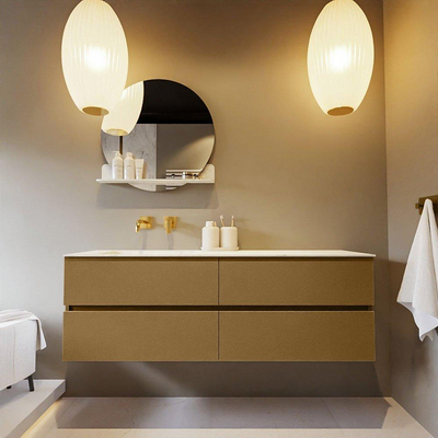 Mondiaz VICA-DLUX ensemble de meuble de salle de bain - 150cm - meuble sous lavabo oro - 4 tiroirs - lavabo encastrée cloud gauche - sans trous de robinet - version haute de 60cm - opalo