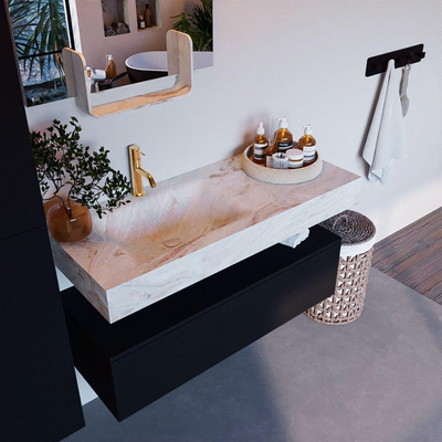 Mondiaz ALAN-DLUX Ensemble de meuble - 110cm - meuble Urban mat - 1 tiroir - Lavabo Cloud Frappe suspendu - vasque Gauche - 1 trou de robinet