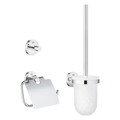 GROHE Essentials Set d'accessoires pour toilettes 3 pièces avec porte-balai de toilettes, patère et porte-rouleau de papier toilette avec clapet chrome