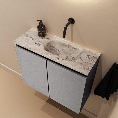 MONDIAZ TURE-DLUX 60cm toiletmeubel Plata. EDEN wastafel Glace positie rechts. Zonder kraangat.