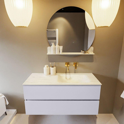 MONDIAZ VICA-DLUX Ensemble meuble de salle de bains - 110cm - meuble bas Cale - 2 tiroirs - lavabo encastré Cloud à droite - sans trous de robinet - version haute 60cm - Opalo