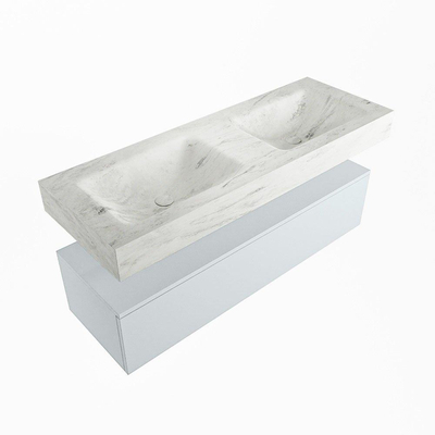 Mondiaz ALAN-DLUX Ensemble de meuble - 130cm - meuble Clay mat - 1 tiroir - Lavabo Cloud Opalo suspendu - vasque Gauche et droite - 2 trous de robinet